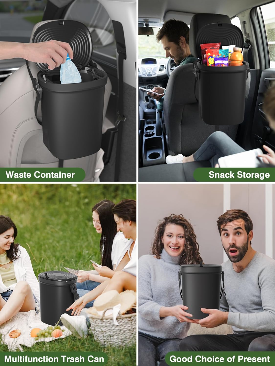 Leakproof Car Trash Can – 1.9 Gallon Silicone Hanging Garbage Bin with Lid for Cars, SUVs & Trucks