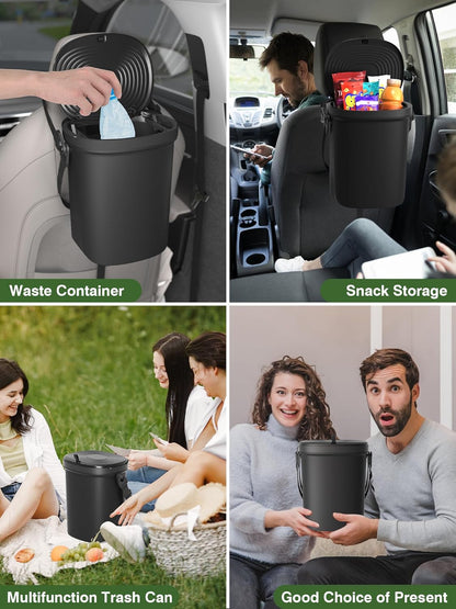 Leakproof Car Trash Can – 1.9 Gallon Silicone Hanging Garbage Bin with Lid for Cars, SUVs & Trucks