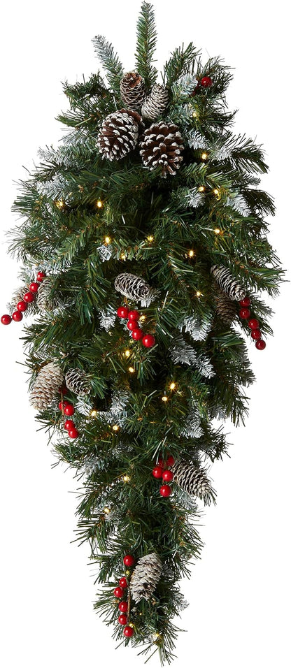 36in Pre-Lit Frosted Berry Teardrop with Pinecones and 50 LED Lights