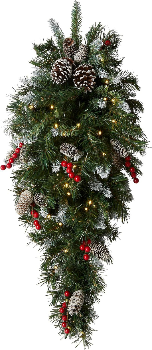 36in Pre-Lit Frosted Berry Teardrop with Pinecones and 50 LED Lights