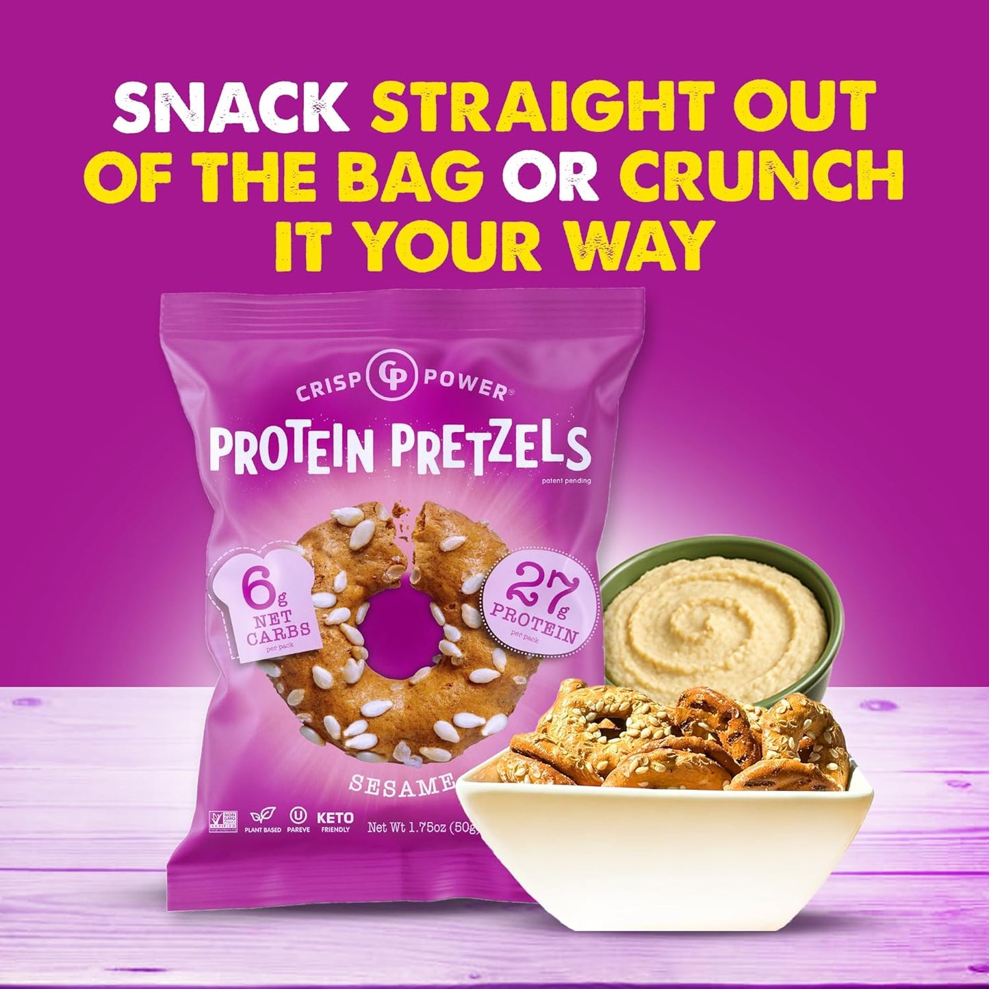 High-Protein Pretzel Variety Pack – Sea Salt, Sesame & Everything – Up to 28g Protein, High Fiber, Low Carb, No Added Sugar – 6 Pack – Vegan & Keto