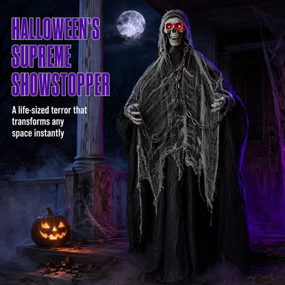 6 FT Sound-Controlled Swinging Skeleton Ghost – Scary Animated Halloween Decoration for Indoor & Outdoor Décor