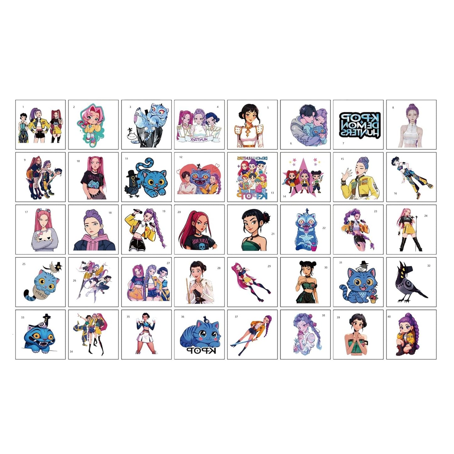 Korean Idol Demon Hunters Temporary Tattoos (40 PCS) – Cartoon Party Favors for Kids, Fans, Birthdays & Class Prizes