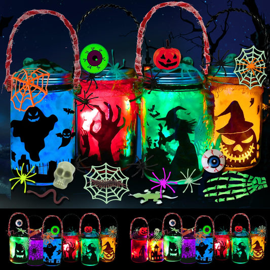 8-Pack DIY Halloween Lantern Jar Craft Kit – Kids & Adult Art Activity for Ages 4–12, School, Home & Garden Décor