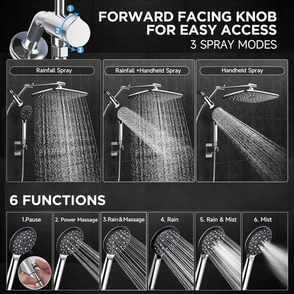 6-Mode Wide Rain Shower Head – High Pressure Handheld Shower Combo with Adjustable Arm and Anti-Clog Design