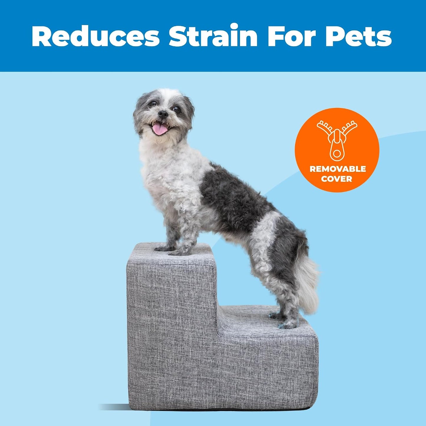 2-Step Foam Dog Stairs – Non-Slip Pet Steps for Small Dogs & Cats, 12" Height – Ash Gray Linen