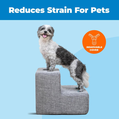 2-Step Foam Dog Stairs – Non-Slip Pet Steps for Small Dogs & Cats, 12" Height – Ash Gray Linen