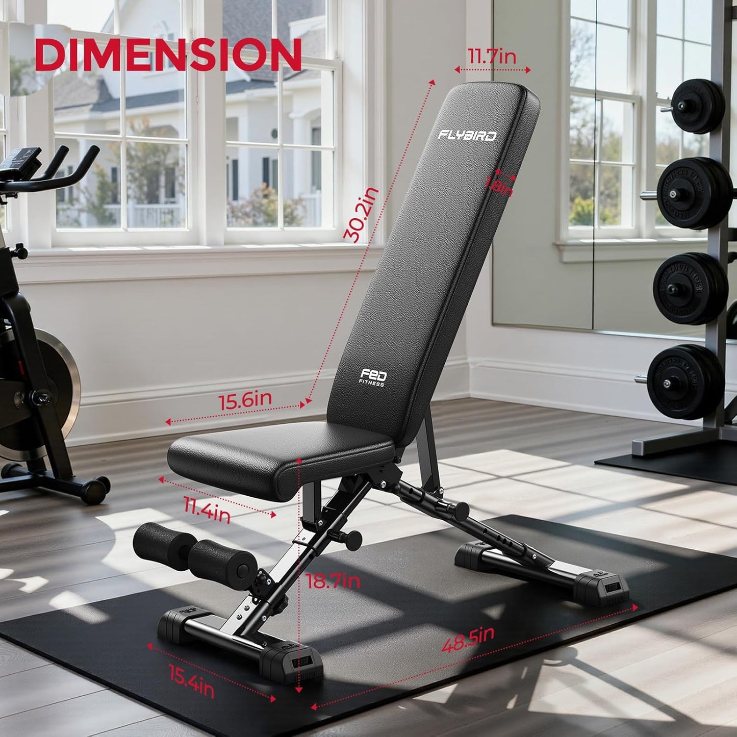 WB5 Adjustable Weight Bench – ASTM-Certified 800 lb Foldable Workout Bench for Home Gym with Extended Backrest & FID Positions