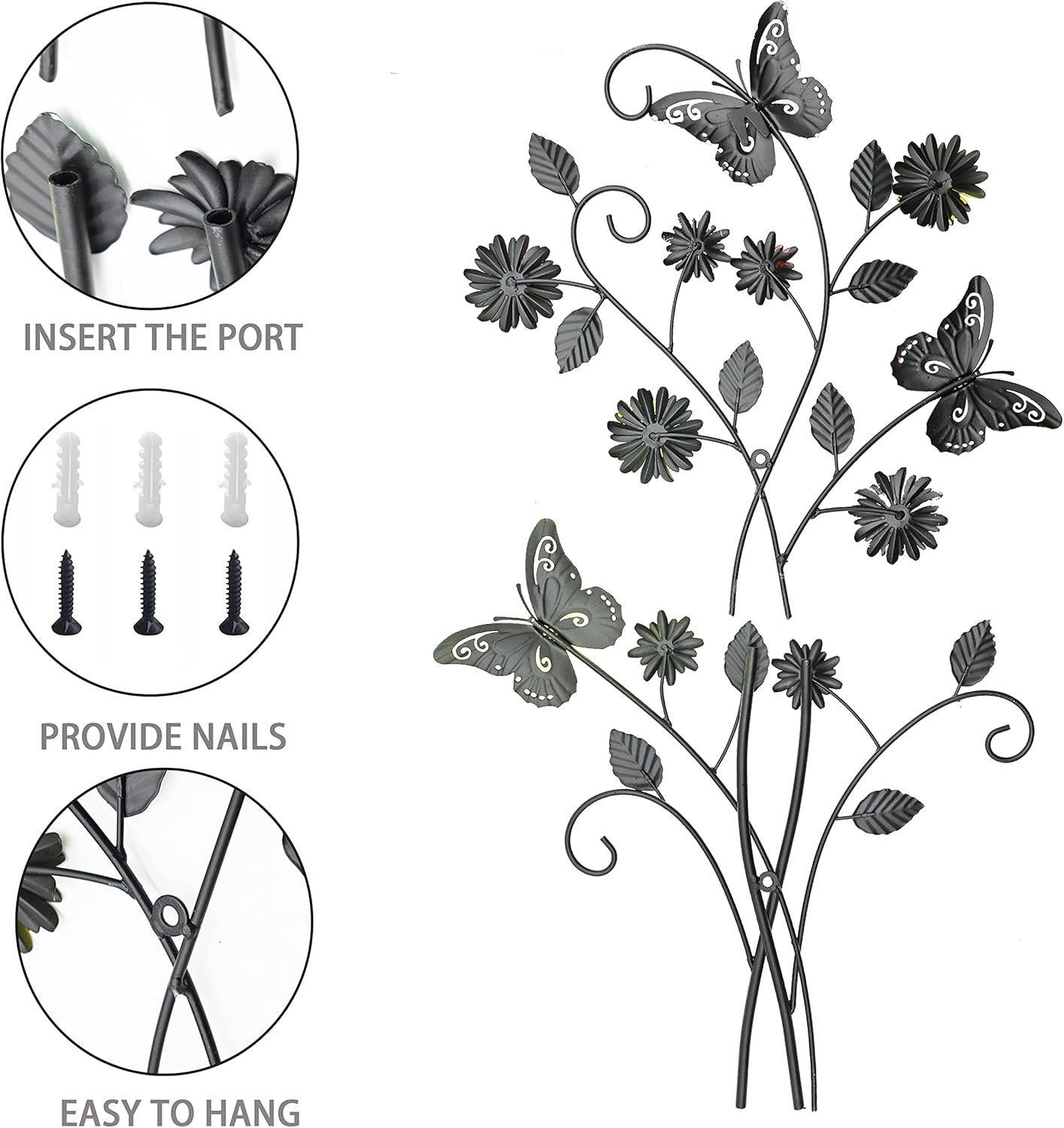 Metal Wall Art- Flower & Butterfly Wall Decor Modern Farmhouse Decoration Rustic Wall Decor for Bedroom Bathroom Living room Outdoor Garden 27inch×17inch Set of 2 (Set of two)