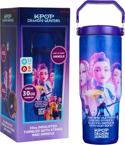 KPop Demon Hunters 30oz Tumbler with Straw & Handle – Insulated Stainless Steel Travel Mug for Girls & Teens