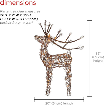 35" Lighted Rattan Reindeer Christmas Yard Decoration - Brown
