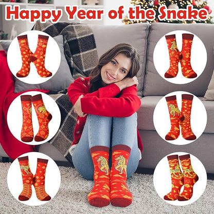 12 Pairs Chinese New Year Horse Socks 2026 - Red Fortune Cotton Socks for Men and Women