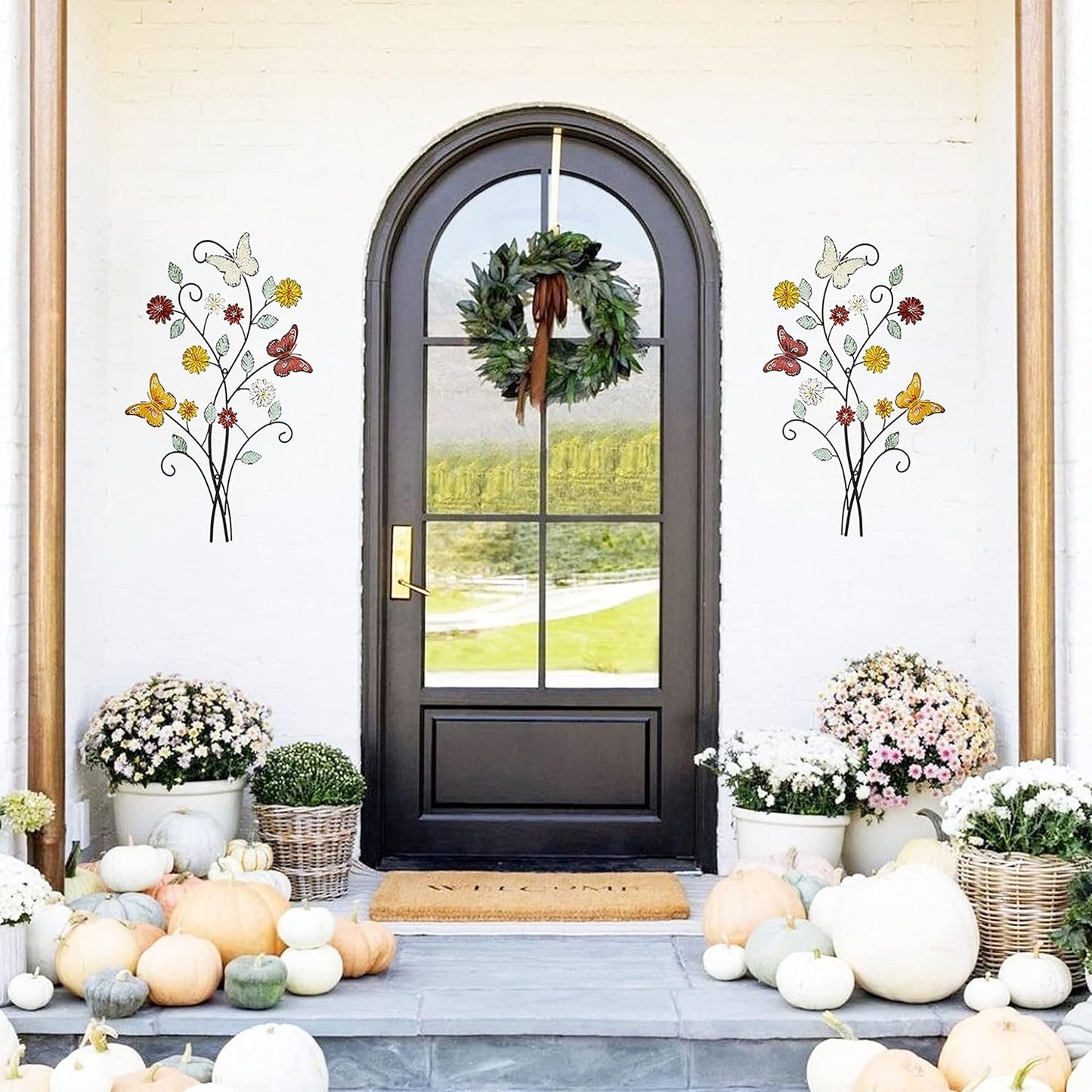 Metal Wall Art- Flower & Butterfly Wall Decor Modern Farmhouse Decoration Rustic Wall Decor for Bedroom Bathroom Living room Outdoor Garden 27inch×17inch Set of 2 (Set of two)
