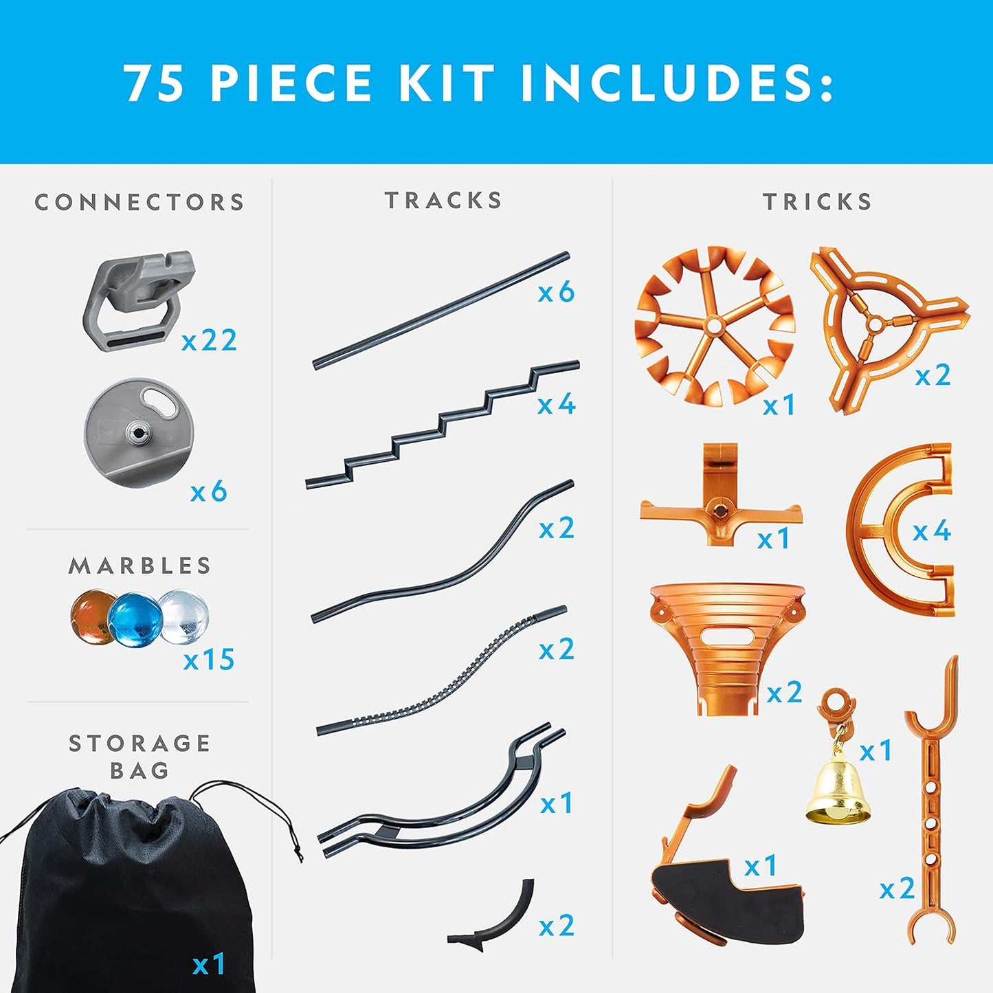 Magnetic Marble Run – 75-Piece STEM Building Set for Kids and Adults | Includes Magnetic Track, Trick Pieces, and Marbles for Creating a Marble Maze!