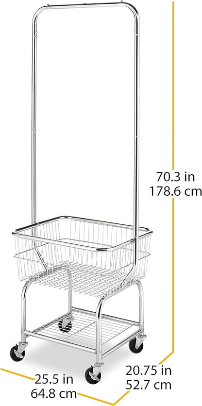 Commercial Rolling Laundry Butler with Wire Storage Rack
