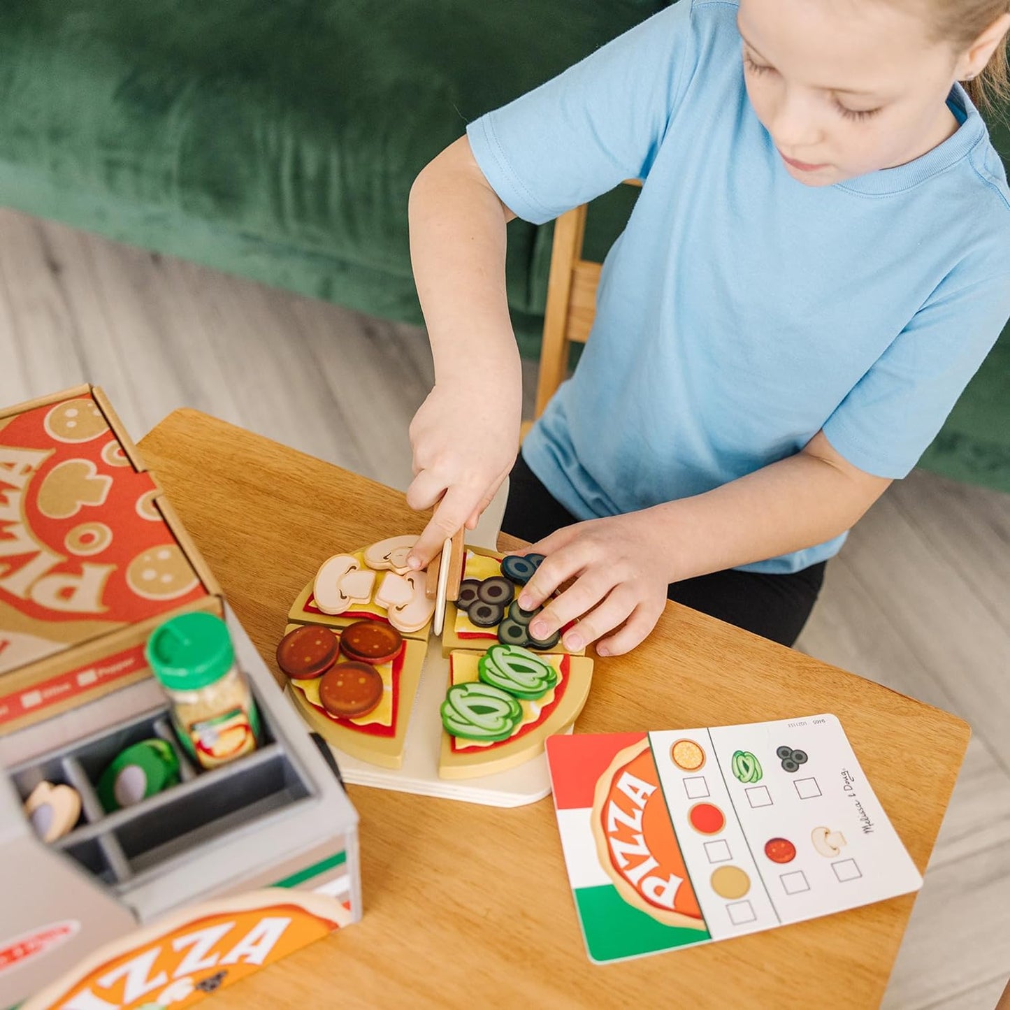 Top & Bake Wooden Pizza Counter Play Set (41 Pcs) - Pretend Food Toy for Kids Ages 3+