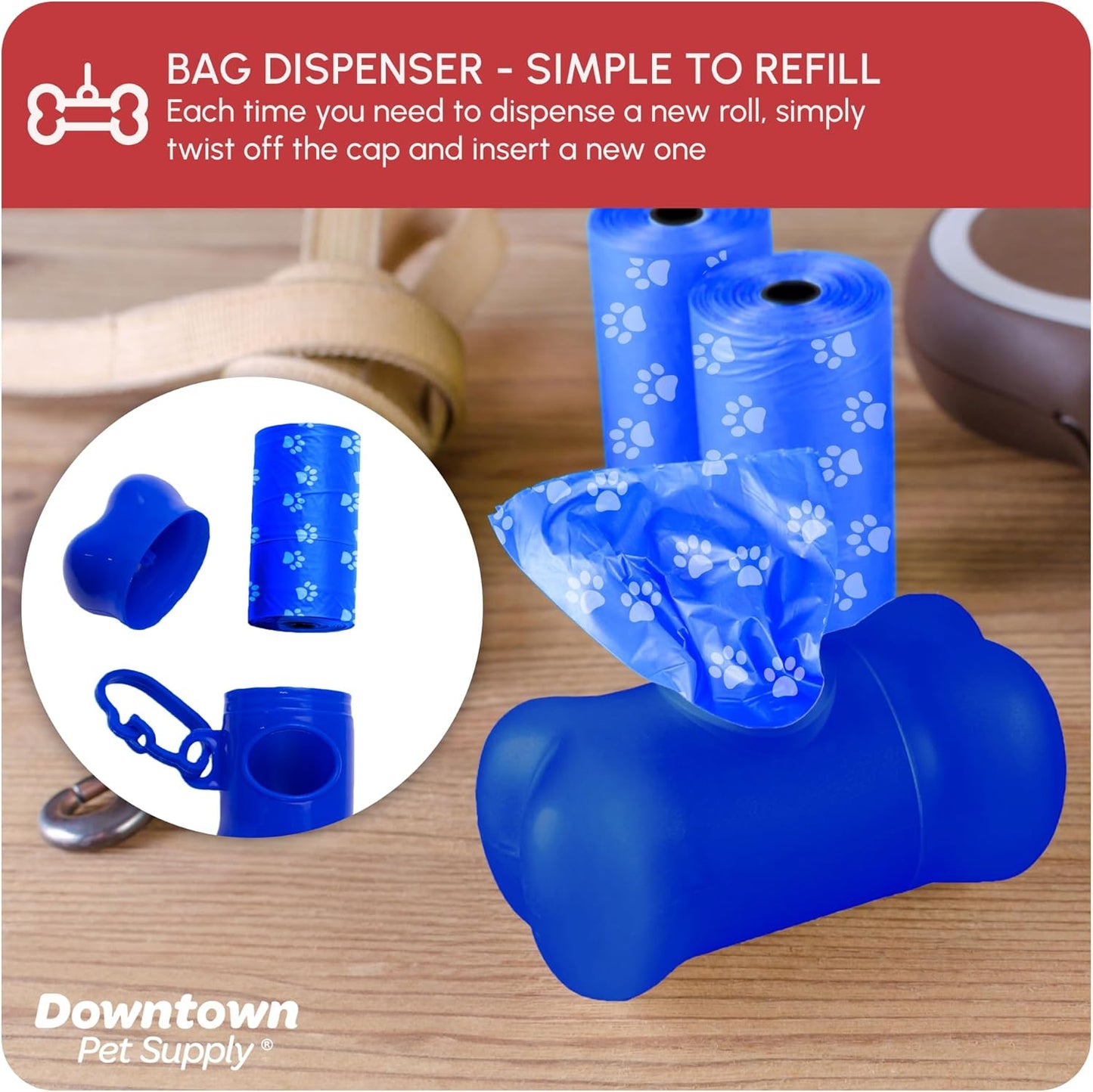 Poop Bags for Dogs with Dispenser, 1000 Count - Leak-Proof Dog Waste Bags and Bone-Shaped Dog Poop Bags Holder for Leash - Rainbow with Paw Prints, 12.5" x 8.5"