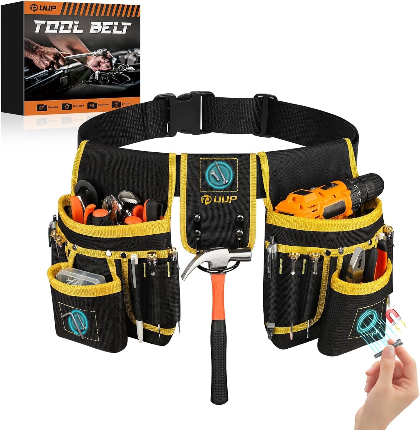 Magnetic Tool Belt for Men – 26 Pocket Heavy-Duty Tool Pouch with Magnet Holster & Adjustable Waist Belt