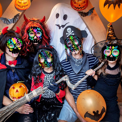 60-Piece Day of the Dead Scratch Skull Masks – DIY Halloween Party Favors & Kids Craft Activity