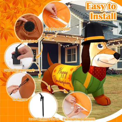 5.3 FT Thanksgiving Inflatable Dachshund – LED Light-Up Fall Dog Blow-Up Decoration for Outdoor Yard, Lawn & Garden