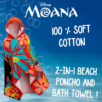 Moana Hooded Towel Poncho – 100% Cotton Kids Beach & Bath Towel Wrap with Hood