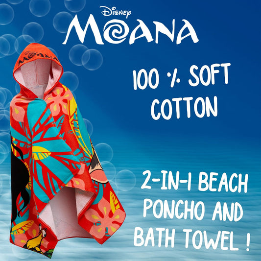 Moana Hooded Towel Poncho – 100% Cotton Kids Beach & Bath Towel Wrap with Hood