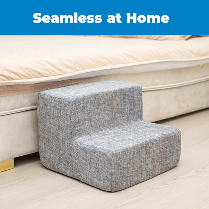 2-Step Foam Dog Stairs – Non-Slip Pet Steps for Small Dogs & Cats, 12" Height – Ash Gray Linen