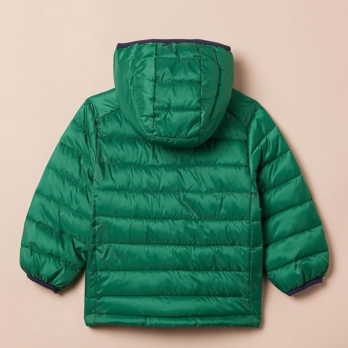 Boys’ Lightweight Packable Hooded Puffer – Water-Resistant (Green, Small)