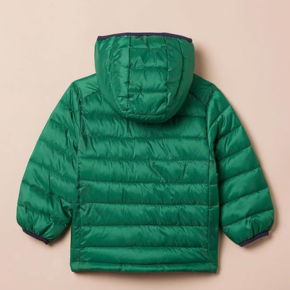 Boys’ Lightweight Packable Hooded Puffer – Water-Resistant (Green, Small)