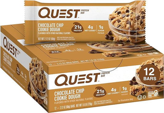 12-Count Quest Nutrition Chocolate Chip Dough Cookie Bars – 20g Protein, 1g Sugar, Keto Friendly