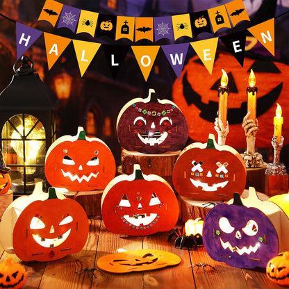 24-Set Halloween Wooden Pumpkin Painting Kit – DIY Fall Arts & Crafts Activity for Kids