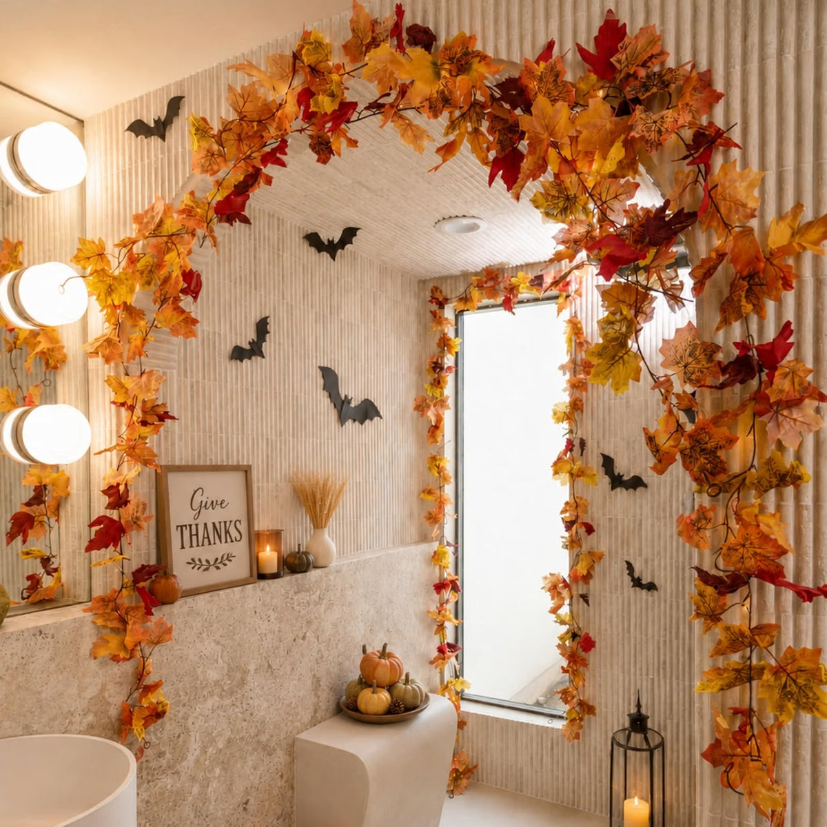 8-Pack Fall Leaf Garland – Artificial Maple Leaf Hanging Vines for Thanksgiving, Fireplace, Wedding & Autumn Home Décor