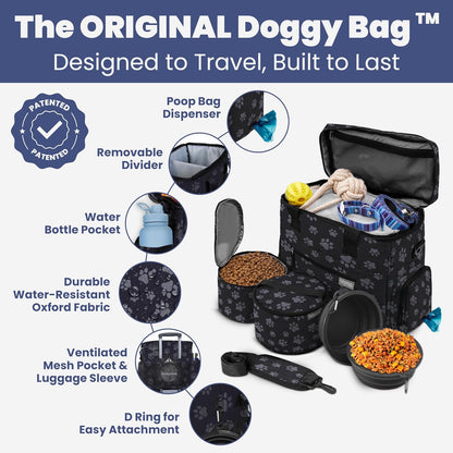 Complete Dog Travel Bag – Pet Travel Kit with 2 Food Containers & 2 BPA-Free Bowls for Road Trips & Camping