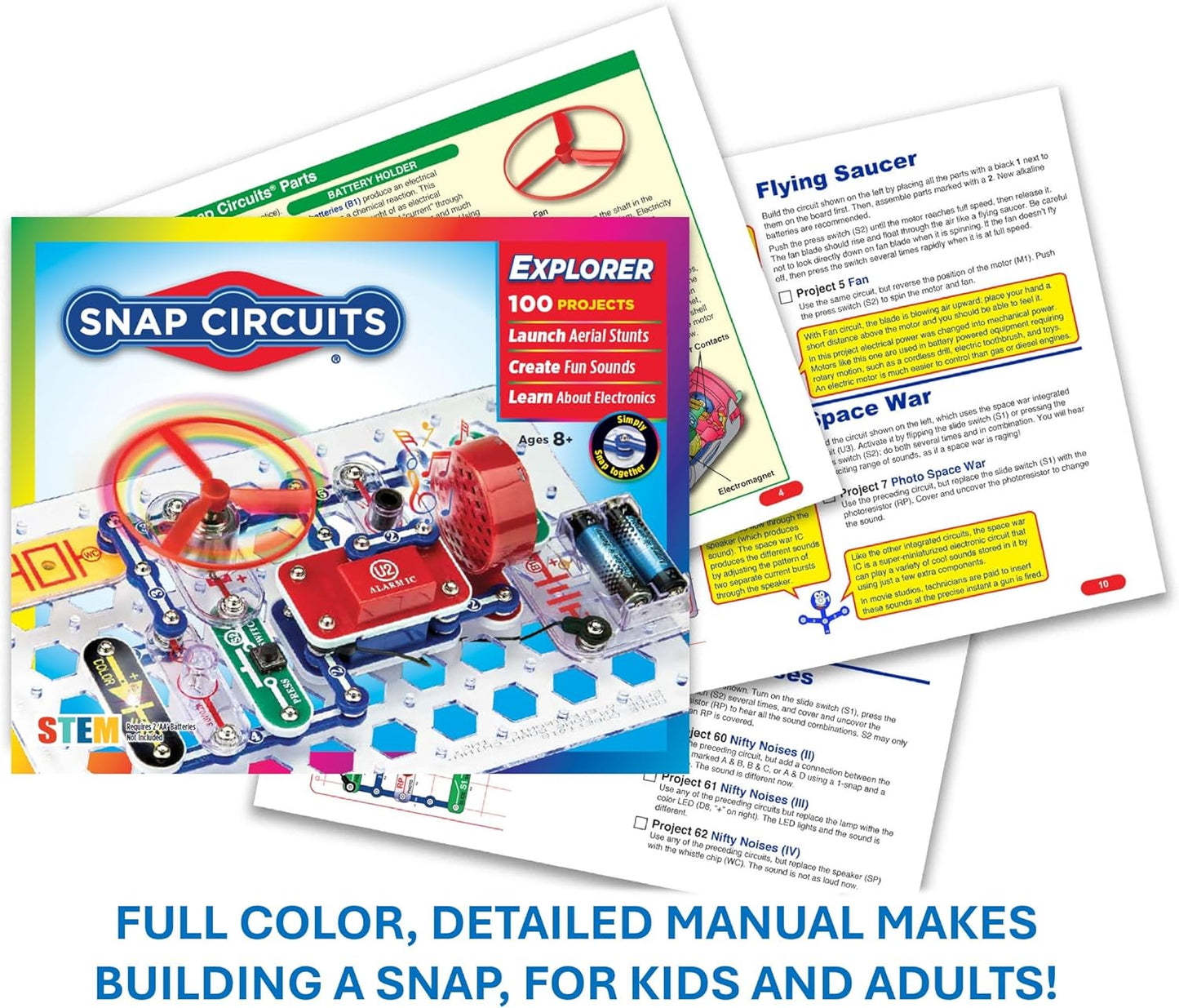 Electronics Exploration Kit: 100+ Projects, Full-Color Manual, 28 Parts - STEM Toy for Ages 8+!