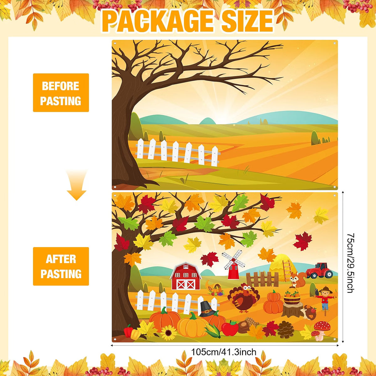3.4 FT Fall Felt Story Board Set – 55-Piece Autumn Wall Activity Board for Kids