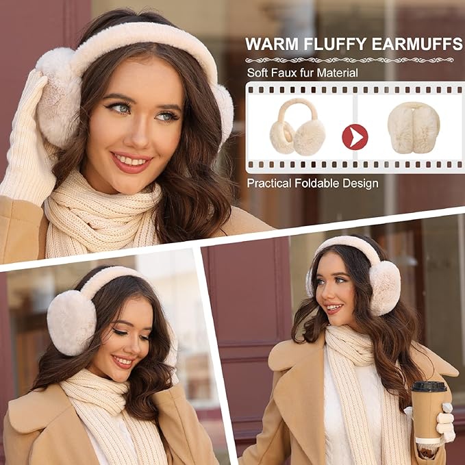 Women’s Winter Accessories Set – Beanie, Scarf, Gloves, Ear Muffs & Fuzzy Socks (5-Piece Set)
