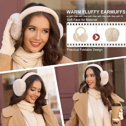 Women’s Winter Accessories Set – Beanie, Scarf, Gloves, Ear Muffs & Fuzzy Socks (5-Piece Set)