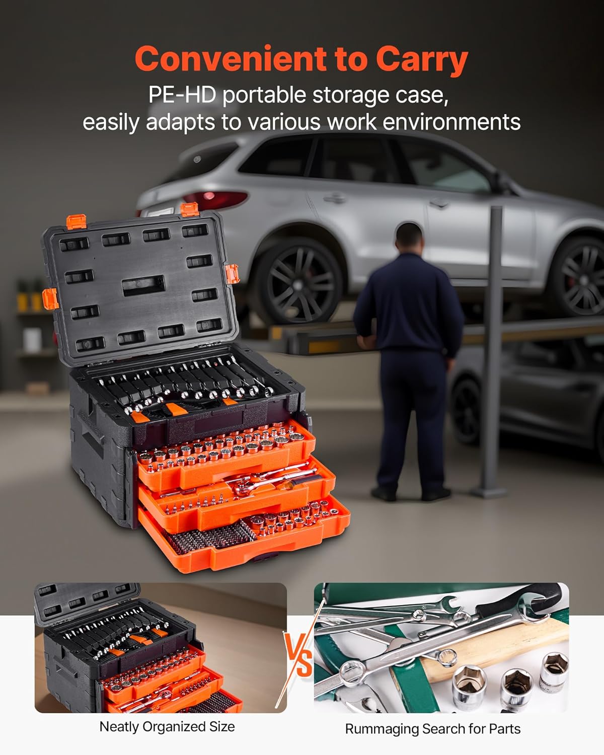 450-Piece Mechanics Tool Set & Socket Set, SAE & Metric, 1/4", 3/8", & 1/2" Drive