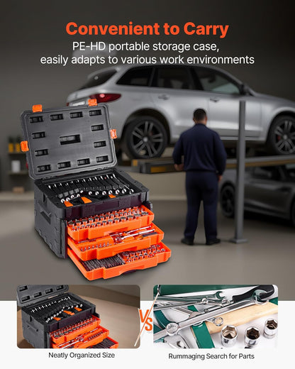 450-Piece Mechanics Tool Set & Socket Set, SAE & Metric, 1/4", 3/8", & 1/2" Drive