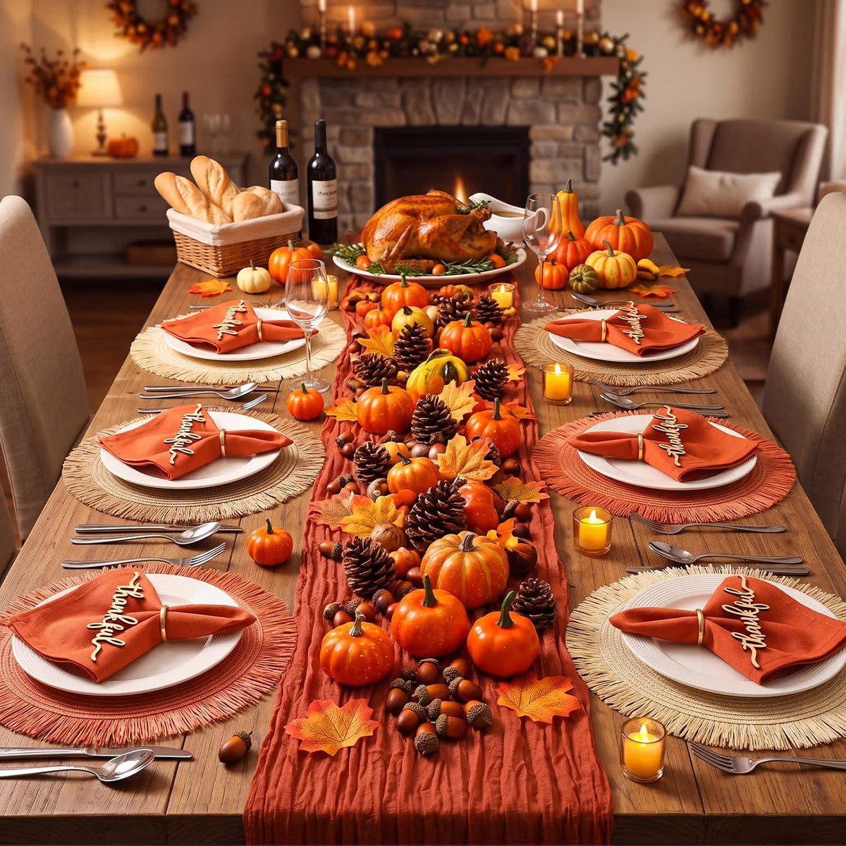 6-Piece Fall Thanksgiving Placemats – Autumn Table Décor Set for 6 People