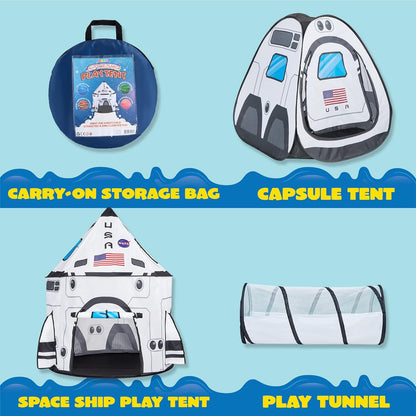 White Rocket Ship Play Tent Set with Tunnel - Indoor/Outdoor Kids' Spaceship Tent