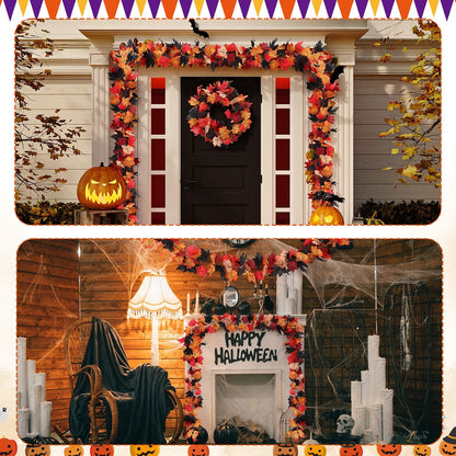 12-Pack Fall Leaf Garland – 5.7 FT Black & Red Autumn Hanging Vines for Thanksgiving & Harvest Décor