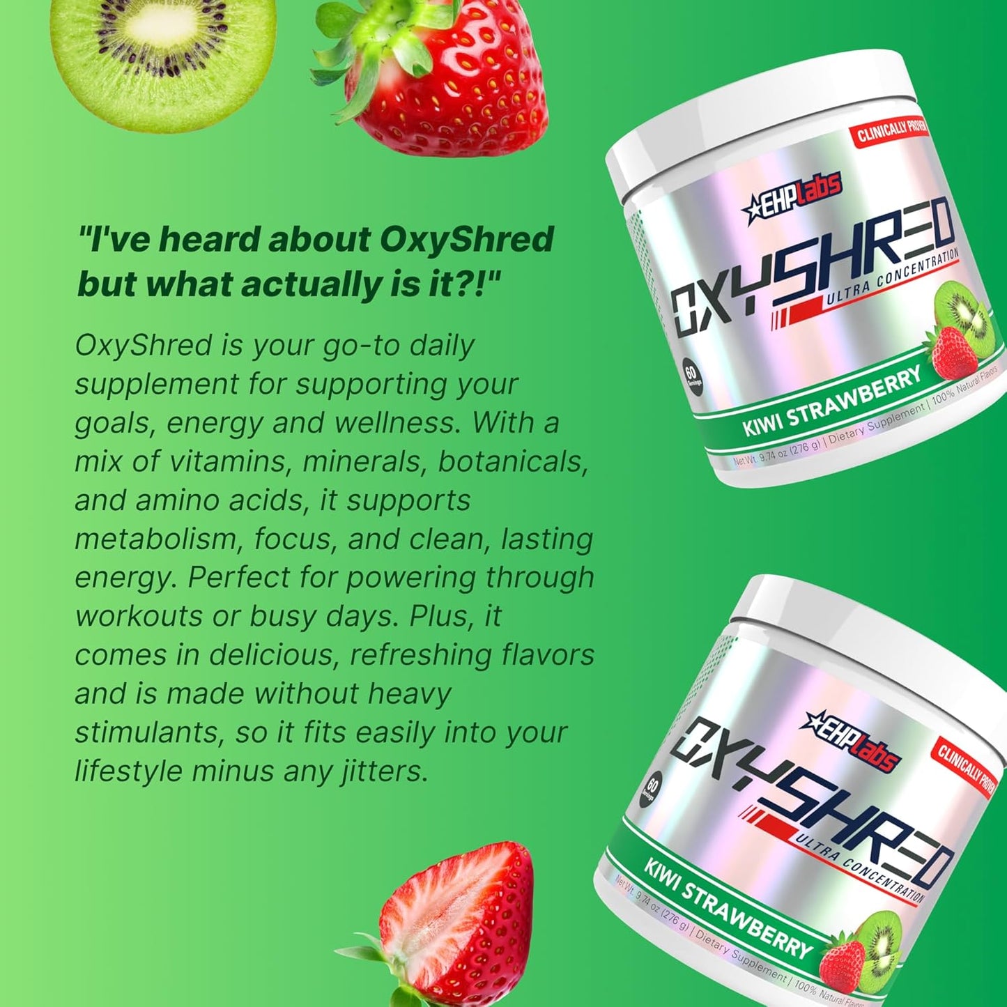 OxyShred Pre-Workout Powder – Energy Boost with L-Glutamine & ALCAR (Kiwi Strawberry, 60 Servings)