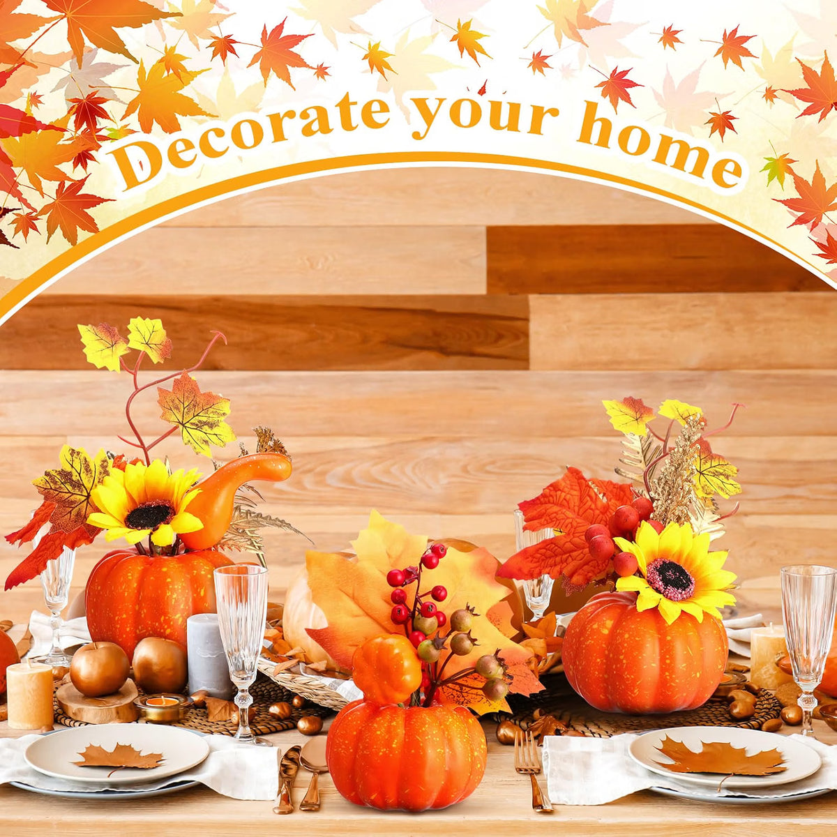 10-Piece Fall Artificial Pumpkin Plant Centerpieces – Autumn Thanksgiving Table Decorations for Home Décor
