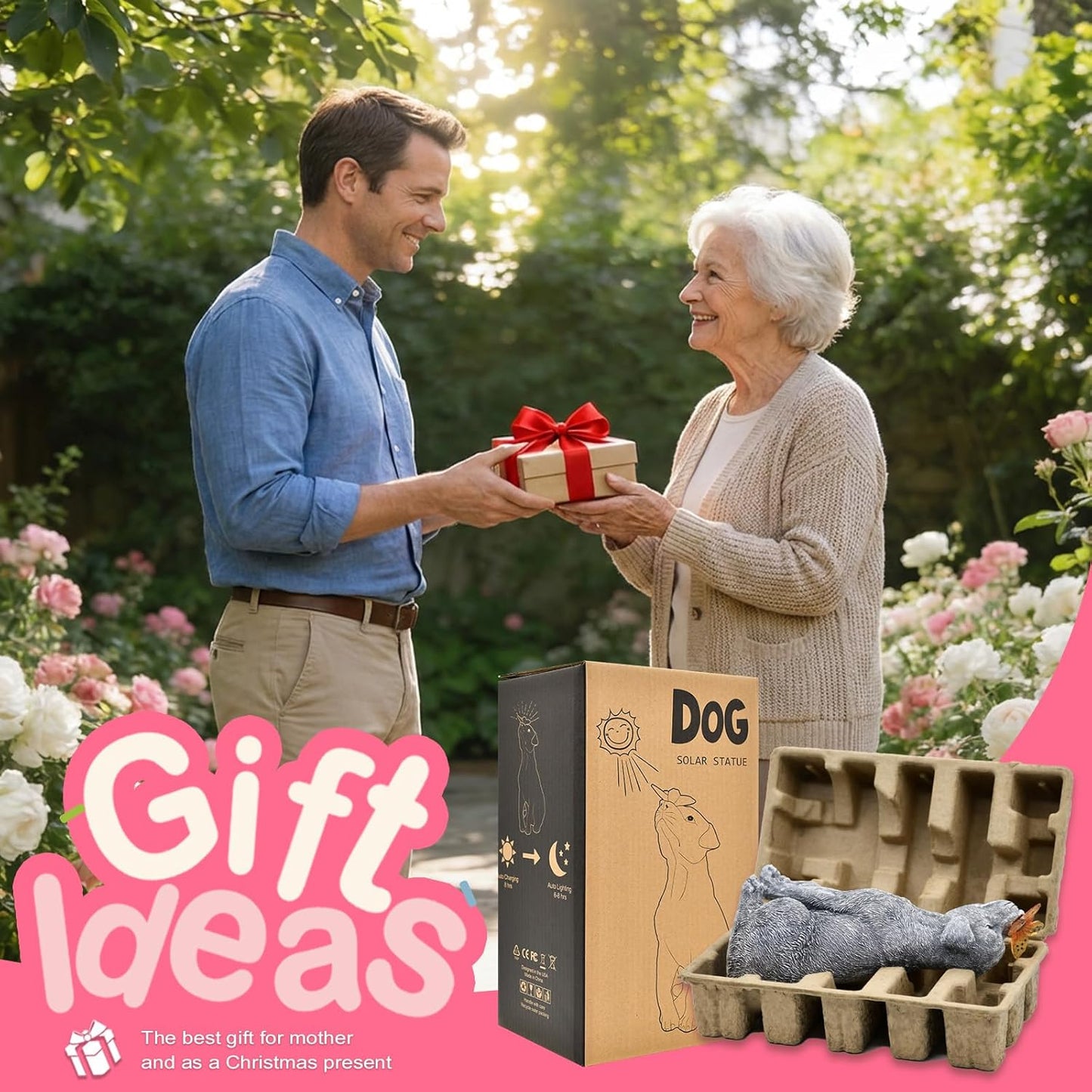 Dog Statue with Solar Butterfly – Beautiful Outdoor Garden Décor Gift for Mom or Dad