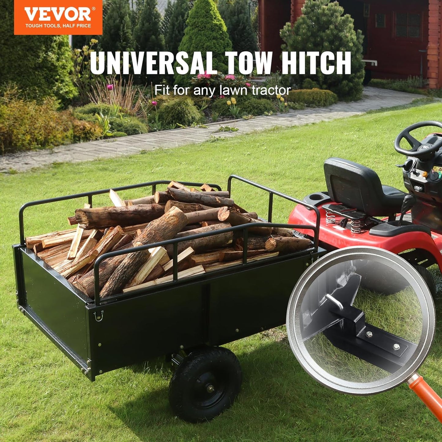 Heavy-Duty ATV Steel Dump Cart – 750 lb Capacity, 15 Cu. Ft. Garden Utility Trailer with Removable Sides