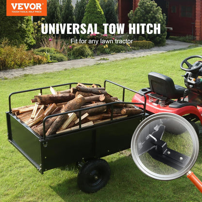 Heavy-Duty ATV Steel Dump Cart – 750 lb Capacity, 15 Cu. Ft. Garden Utility Trailer with Removable Sides