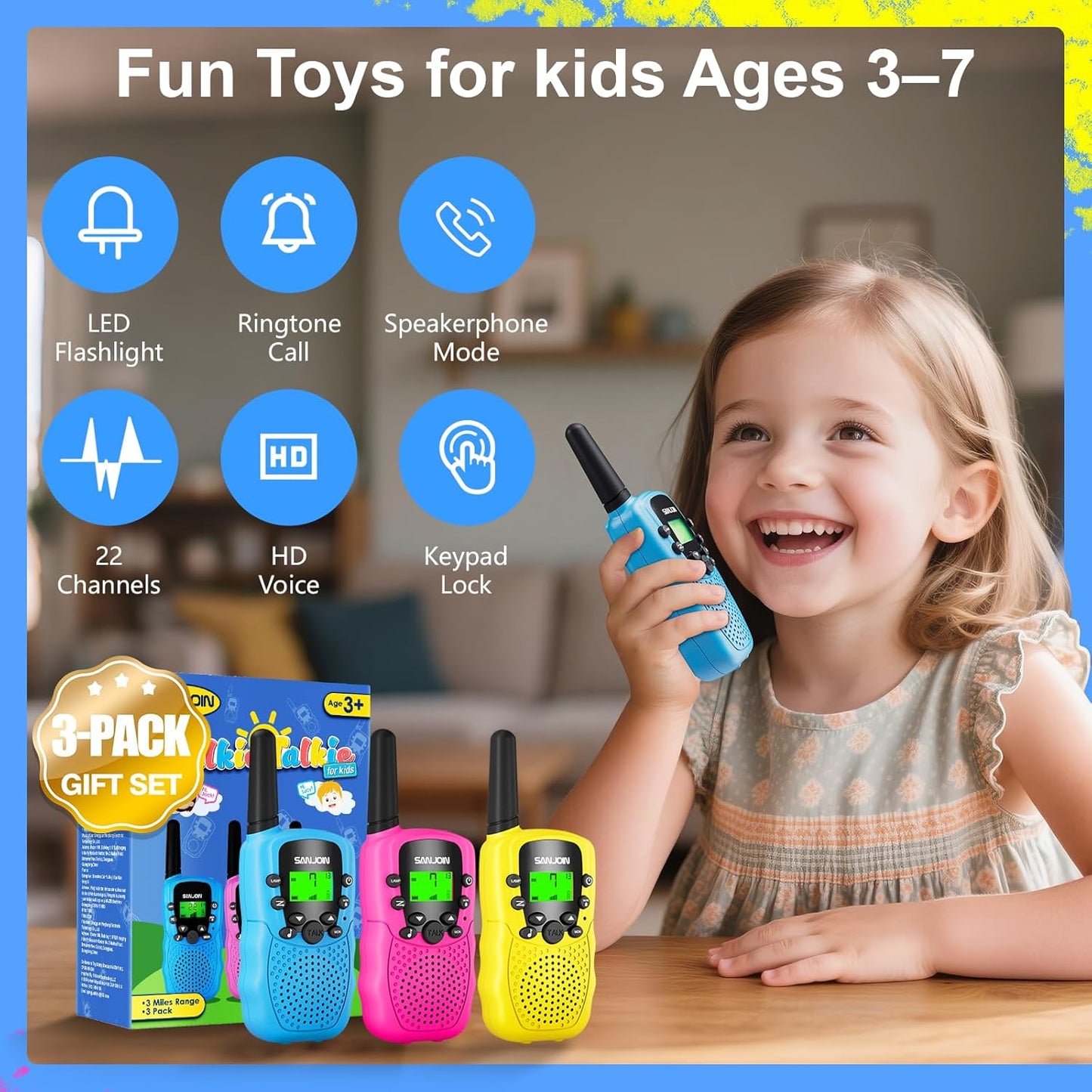 Kids Walkie Talkies – 3-Mile Range Two-Way Radios for Outdoor Play (Ages 3–9)