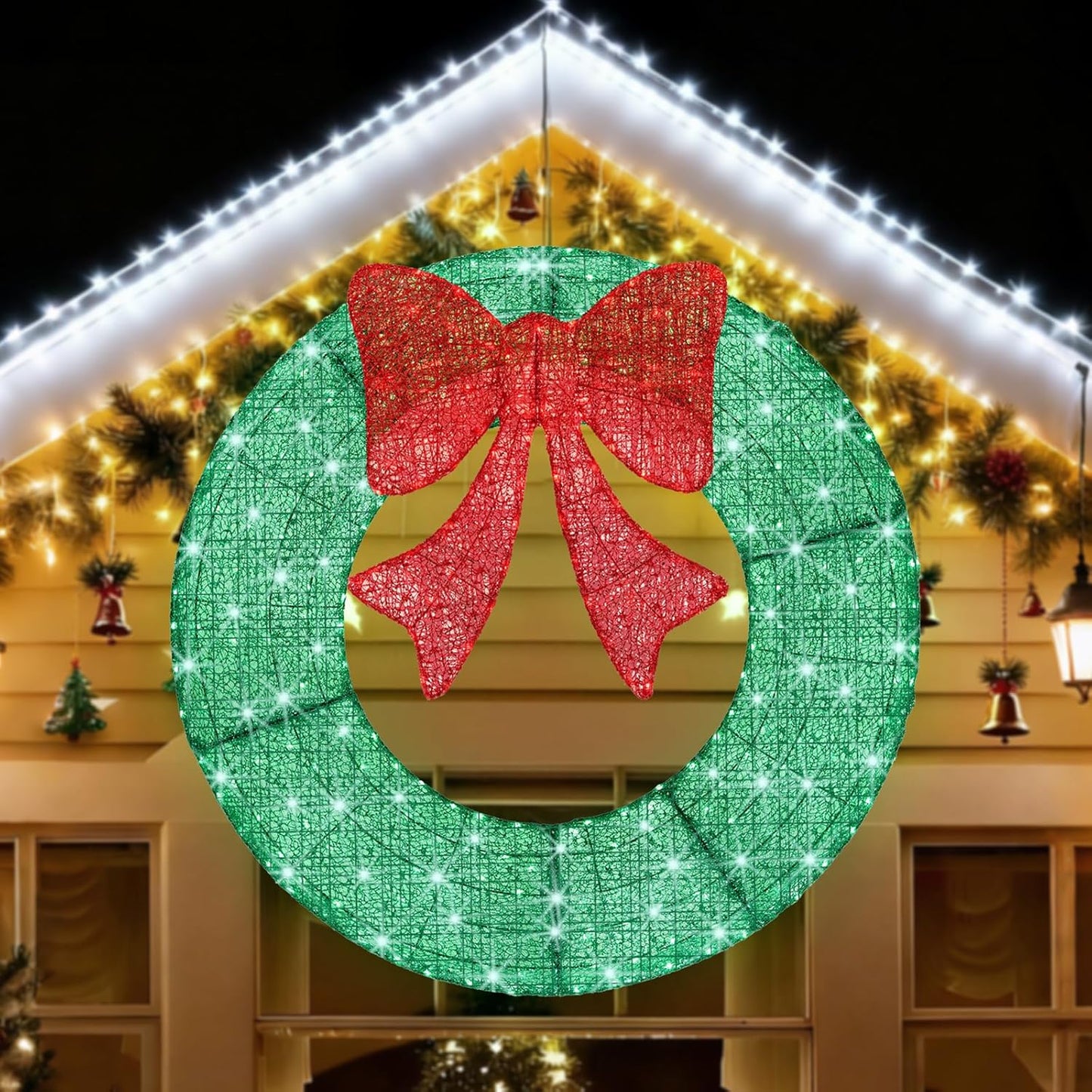 48in Pre-Lit Christmas Wreath with LED Lights and Red Bow