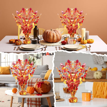 18-Piece Fall Maple Leaf Centerpiece Sprays – Metallic Foil Autumn Decorations for Thanksgiving Table Décor